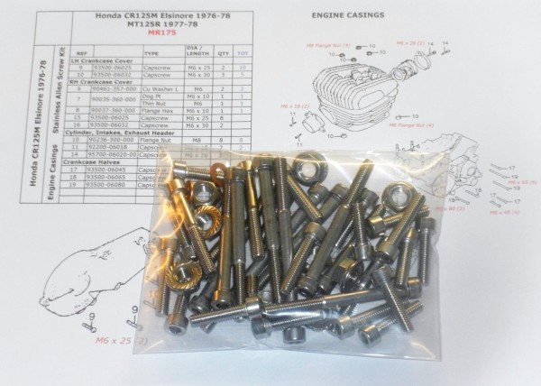 Honda CR125M Elsinore 1976-78 Engine Stainless Allen Screw &amp; Nut Kit